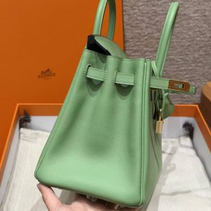 Hermes Birkin 25 Bag Handmade In Swift Calfskin Leather Gold Hardware 3I Vert Criquent - Image 10