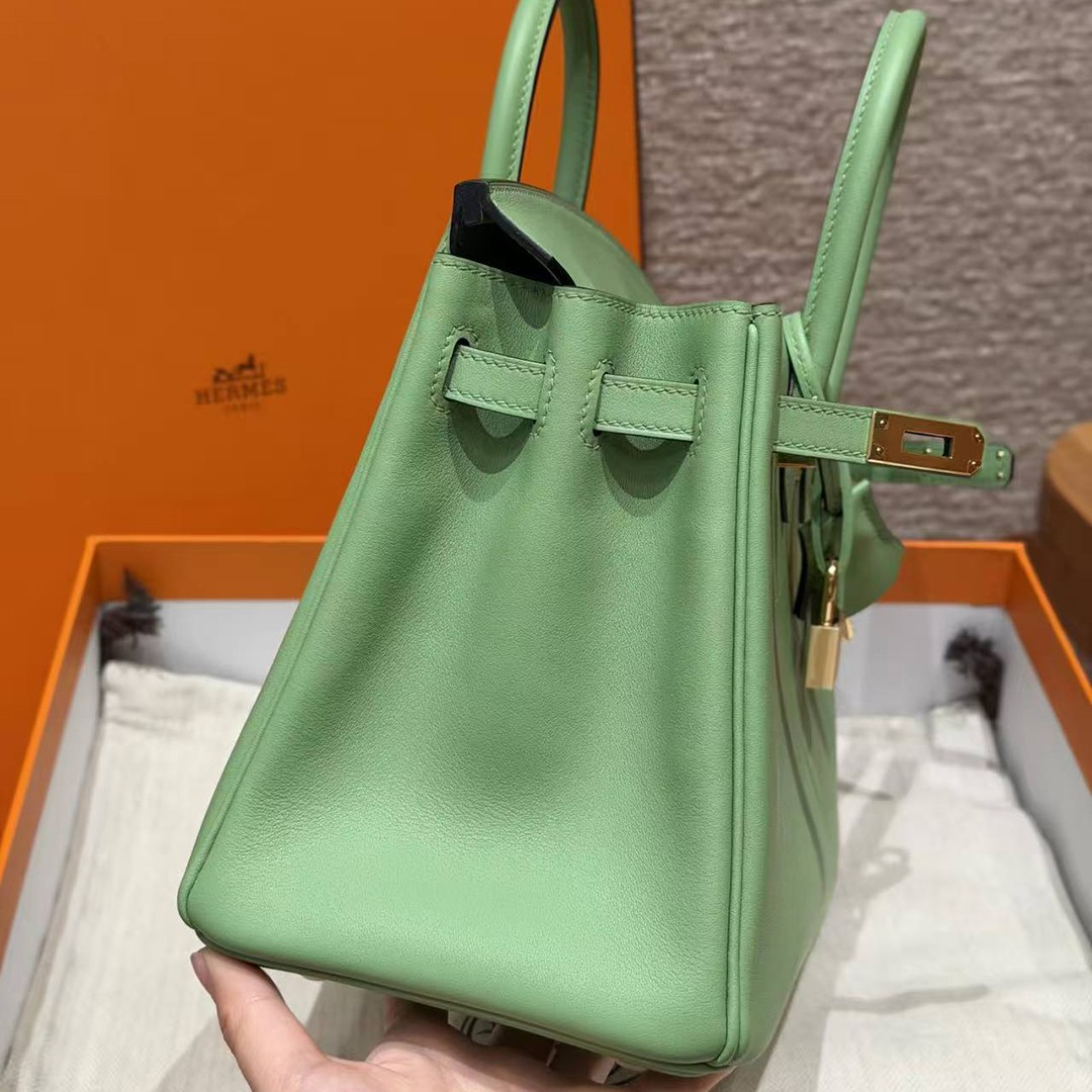 Hermes Birkin 25 Bag Handmade In Swift Calfskin Leather Gold Hardware 3I Vert Criquent - Image 10