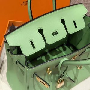 Hermes Birkin 25 Bag Handmade In Swift Calfskin Leather Gold Hardware 3I Vert Criquent - Image 9