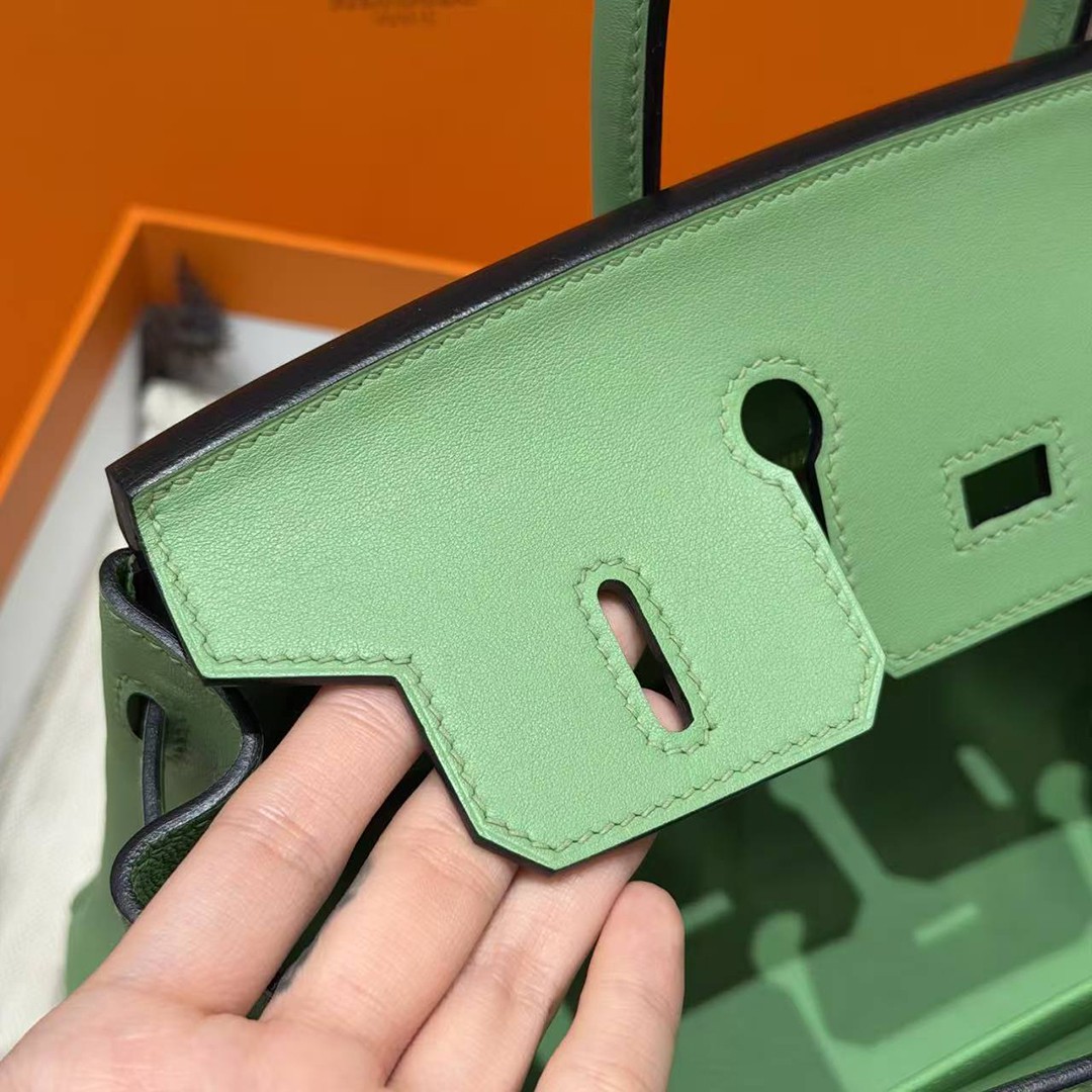 Hermes Birkin 25 Bag Handmade In Swift Calfskin Leather Gold Hardware 3I Vert Criquent - Image 8