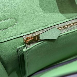 Hermes Birkin 25 Bag Handmade In Swift Calfskin Leather Gold Hardware 3I Vert Criquent - Image 7
