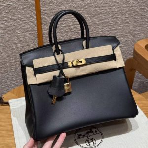 Alternative view of Hermès Birkin 25 Bag Handmade In Swift Calfskin Leather Gold Hardware 89 Noir