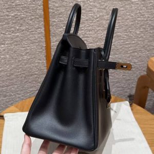 Hermès Birkin 25 Bag Handmade In Swift Calfskin Leather Gold Hardware 89 Noir - Image 15