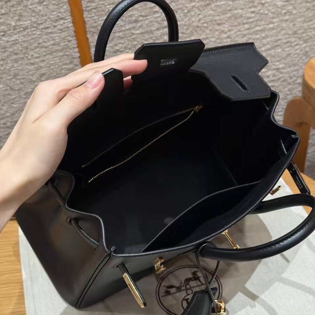 Hermès Birkin 25 Bag Handmade In Swift Calfskin Leather Gold Hardware 89 Noir - Image 11
