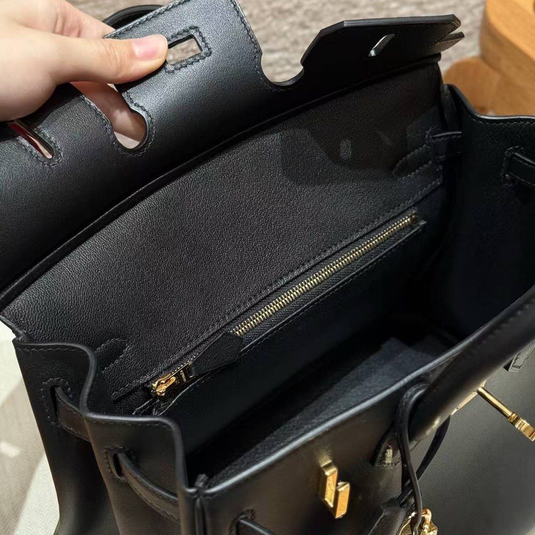 Hermès Birkin 25 Bag Handmade In Swift Calfskin Leather Gold Hardware 89 Noir - Image 10