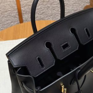 Hermès Birkin 25 Bag Handmade In Swift Calfskin Leather Gold Hardware 89 Noir - Image 9