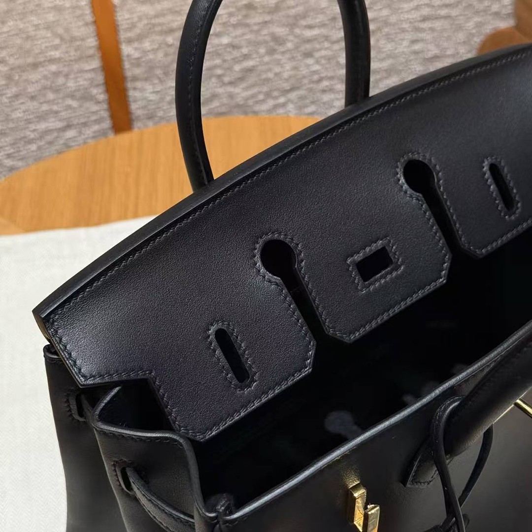 Hermès Birkin 25 Bag Handmade In Swift Calfskin Leather Gold Hardware 89 Noir - Image 9