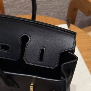Hermès Birkin 25 Bag Handmade In Swift Calfskin Leather Gold Hardware 89 Noir - Image 8
