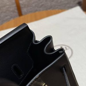 Hermès Birkin 25 Bag Handmade In Swift Calfskin Leather Gold Hardware 89 Noir - Image 7