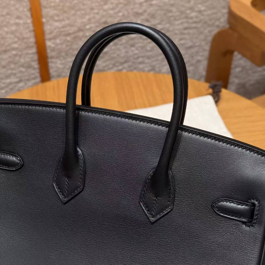Hermès Birkin 25 Bag Handmade In Swift Calfskin Leather Gold Hardware 89 Noir - Image 6