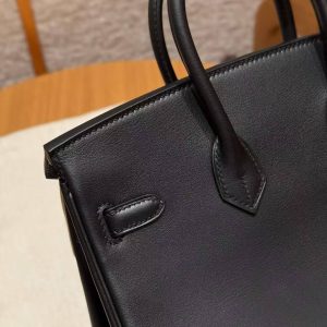 Hermès Birkin 25 Bag Handmade In Swift Calfskin Leather Gold Hardware 89 Noir - Image 5