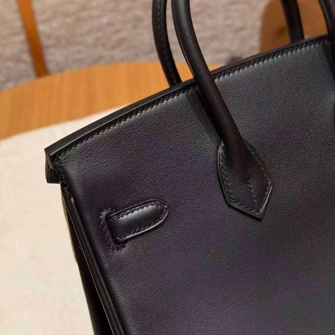 Hermès Birkin 25 Bag Handmade In Swift Calfskin Leather Gold Hardware 89 Noir - Image 5