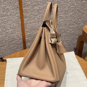 Hermes Birkin 25 Bag Handmade In Swift Calfskin Leather Silver Hardware 0M Chai - Image 18