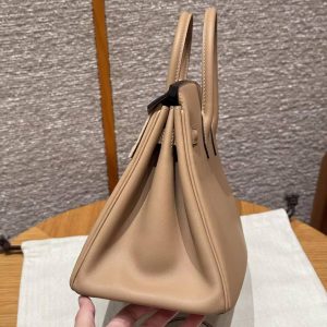 Hermes Birkin 25 Bag Handmade In Swift Calfskin Leather Silver Hardware 0M Chai - Image 17