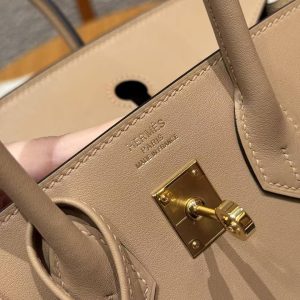 Hermes Birkin 25 Bag Handmade In Swift Calfskin Leather Silver Hardware 0M Chai - Image 15