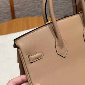 Hermes Birkin 25 Bag Handmade In Swift Calfskin Leather Silver Hardware 0M Chai - Image 7