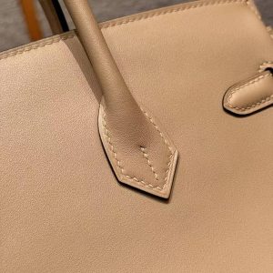 Hermes Birkin 25 Bag Handmade In Swift Calfskin Leather Silver Hardware 0M Chai - Image 6