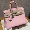 Hermès Birkin 25 Bag Handmade In Swift Calfskin Leather Silver Hardware 3Q Rose Sakura