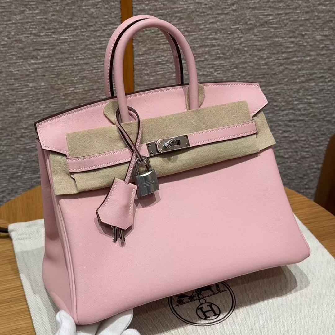 Hermès Birkin 25 Bag Handmade In Swift Calfskin Leather Silver Hardware 3Q Rose Sakura