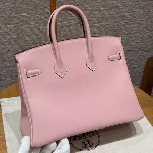 Hermès Birkin 25 Bag Handmade In Swift Calfskin Leather Silver Hardware 3Q Rose Sakura - Image 17