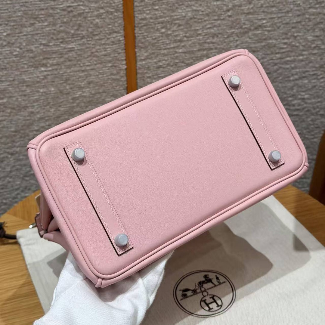 Hermès Birkin 25 Bag Handmade In Swift Calfskin Leather Silver Hardware 3Q Rose Sakura - Image 15