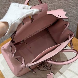 Hermès Birkin 25 Bag Handmade In Swift Calfskin Leather Silver Hardware 3Q Rose Sakura - Image 14