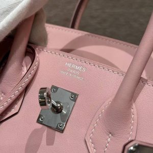 Hermès Birkin 25 Bag Handmade In Swift Calfskin Leather Silver Hardware 3Q Rose Sakura - Image 13