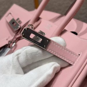 Hermès Birkin 25 Bag Handmade In Swift Calfskin Leather Silver Hardware 3Q Rose Sakura - Image 12