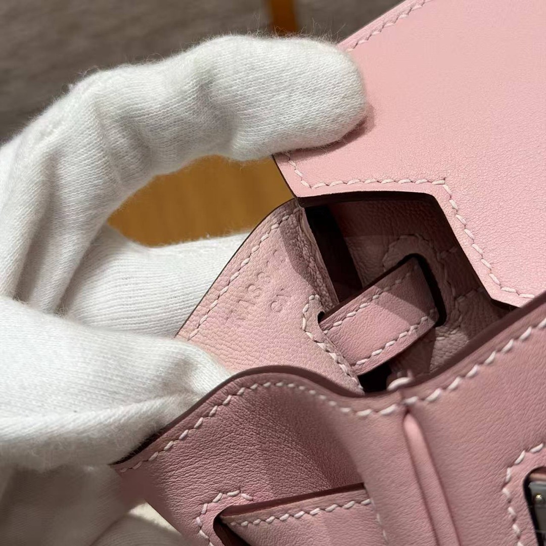 Hermès Birkin 25 Bag Handmade In Swift Calfskin Leather Silver Hardware 3Q Rose Sakura - Image 11