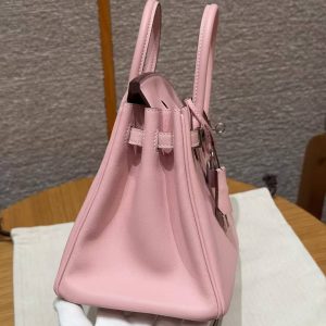 Hermès Birkin 25 Bag Handmade In Swift Calfskin Leather Silver Hardware 3Q Rose Sakura - Image 9