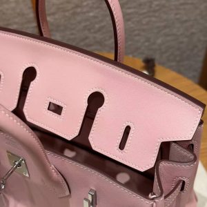 Hermès Birkin 25 Bag Handmade In Swift Calfskin Leather Silver Hardware 3Q Rose Sakura - Image 8