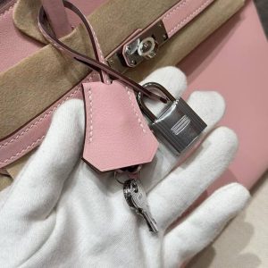 Hermès Birkin 25 Bag Handmade In Swift Calfskin Leather Silver Hardware 3Q Rose Sakura - Image 7