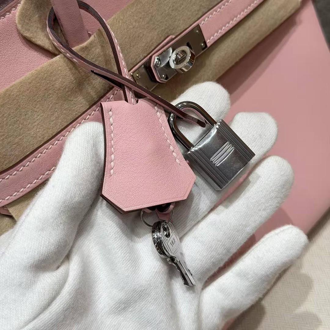 Hermès Birkin 25 Bag Handmade In Swift Calfskin Leather Silver Hardware 3Q Rose Sakura - Image 7
