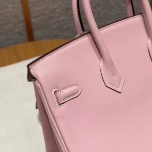 Hermès Birkin 25 Bag Handmade In Swift Calfskin Leather Silver Hardware 3Q Rose Sakura - Image 5