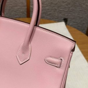 Hermès Birkin 25 Bag Handmade In Swift Calfskin Leather Silver Hardware 3Q Rose Sakura - Image 4