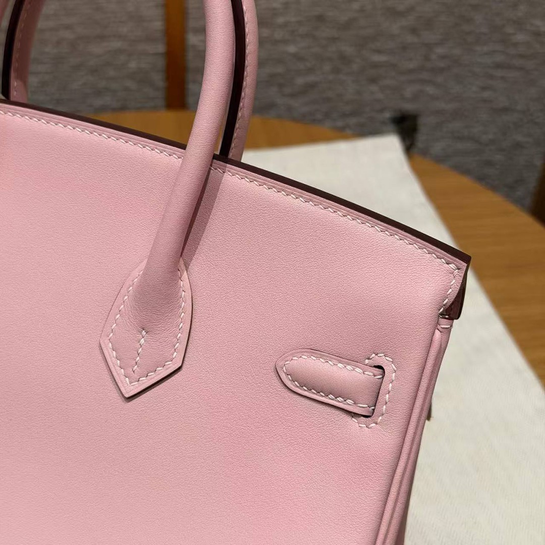 Hermès Birkin 25 Bag Handmade In Swift Calfskin Leather Silver Hardware 3Q Rose Sakura - Image 4