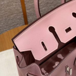 Hermès Birkin 25 Bag Handmade In Swift Calfskin Leather Silver Hardware 3Q Rose Sakura - Image 3