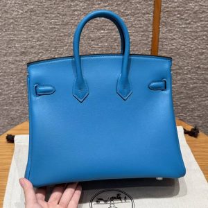 Alternative view of Hermes Birkin 25 Bag Handmade In Swift Calfskin Leather Silver Hardware B3 Blue Zanzibar