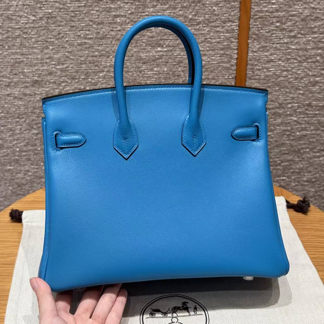 Hermes Birkin 25 Bag Handmade In Swift Calfskin Leather Silver Hardware B3 Blue Zanzibar - Image 2