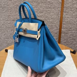 Hermes Birkin 25 Bag Handmade In Swift Calfskin Leather Silver Hardware B3 Blue Zanzibar - Image 27