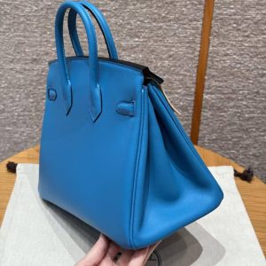 Hermes Birkin 25 Bag Handmade In Swift Calfskin Leather Silver Hardware B3 Blue Zanzibar - Image 26