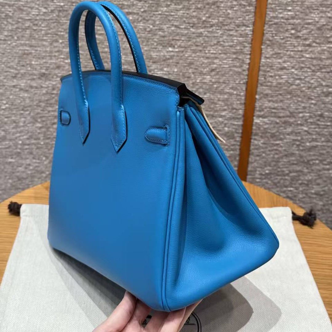 Hermes Birkin 25 Bag Handmade In Swift Calfskin Leather Silver Hardware B3 Blue Zanzibar - Image 26