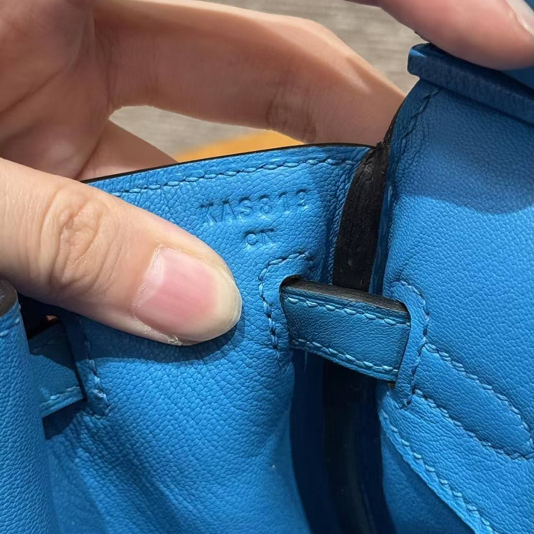 Hermes Birkin 25 Bag Handmade In Swift Calfskin Leather Silver Hardware B3 Blue Zanzibar - Image 22