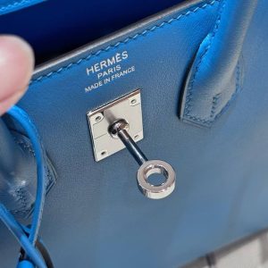 Hermes Birkin 25 Bag Handmade In Swift Calfskin Leather Silver Hardware B3 Blue Zanzibar - Image 20