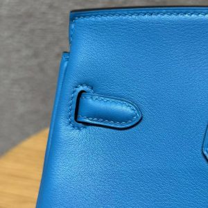Hermes Birkin 25 Bag Handmade In Swift Calfskin Leather Silver Hardware B3 Blue Zanzibar - Image 19