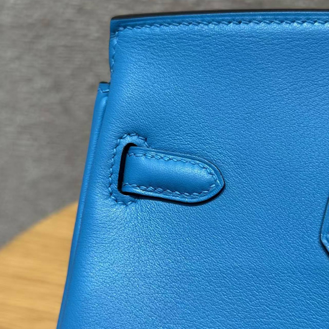 Hermes Birkin 25 Bag Handmade In Swift Calfskin Leather Silver Hardware B3 Blue Zanzibar - Image 19