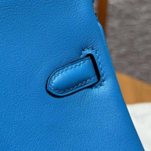 Hermes Birkin 25 Bag Handmade In Swift Calfskin Leather Silver Hardware B3 Blue Zanzibar - Image 17