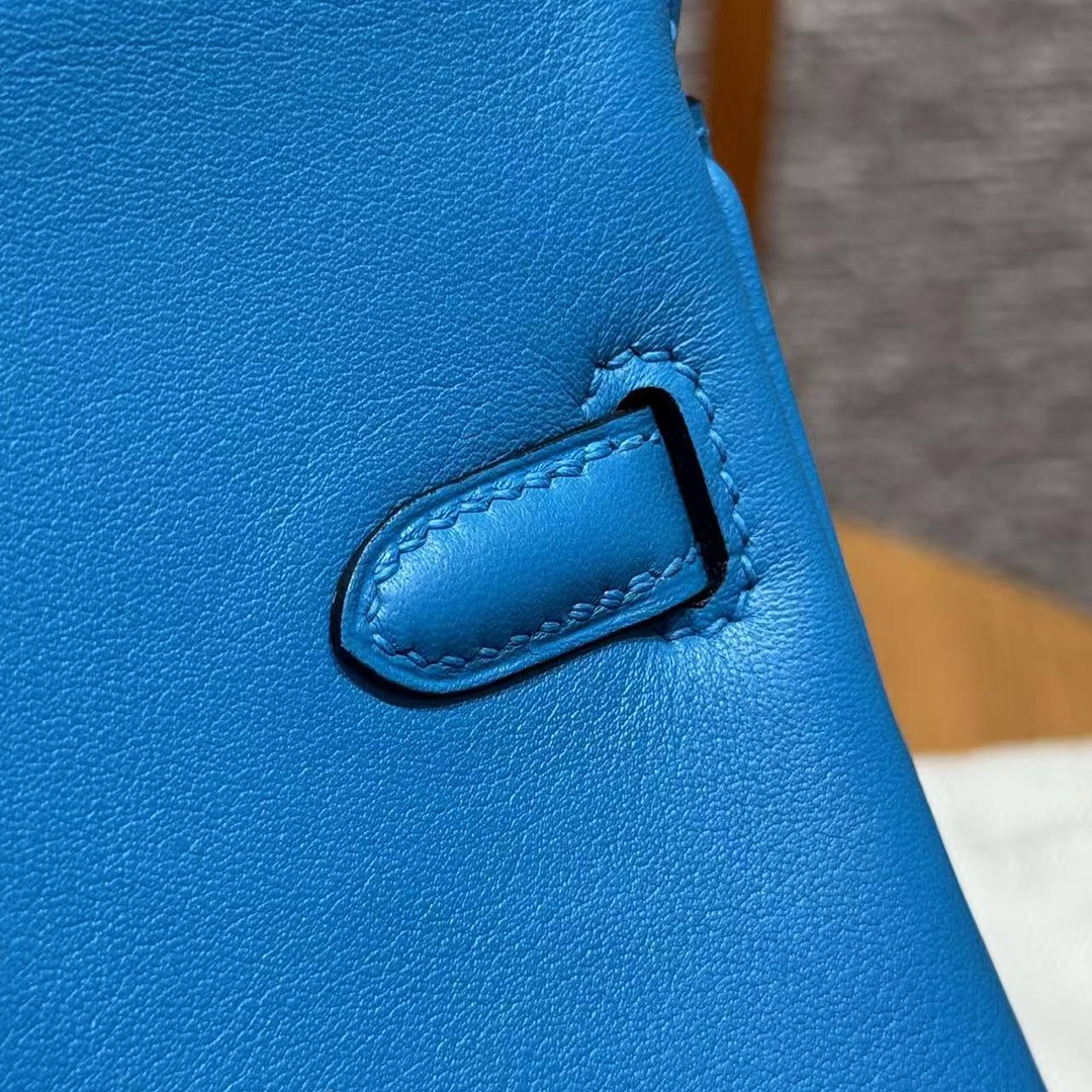 Hermes Birkin 25 Bag Handmade In Swift Calfskin Leather Silver Hardware B3 Blue Zanzibar - Image 17