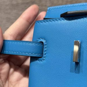 Hermes Birkin 25 Bag Handmade In Swift Calfskin Leather Silver Hardware B3 Blue Zanzibar - Image 16