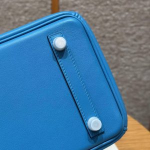 Hermes Birkin 25 Bag Handmade In Swift Calfskin Leather Silver Hardware B3 Blue Zanzibar - Image 14